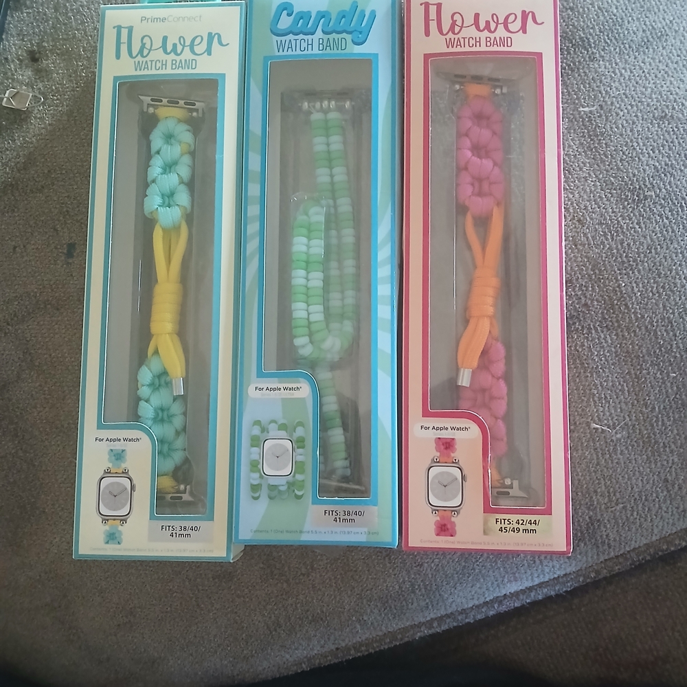 Flower Watch Band Set - Blue, Green, Pink